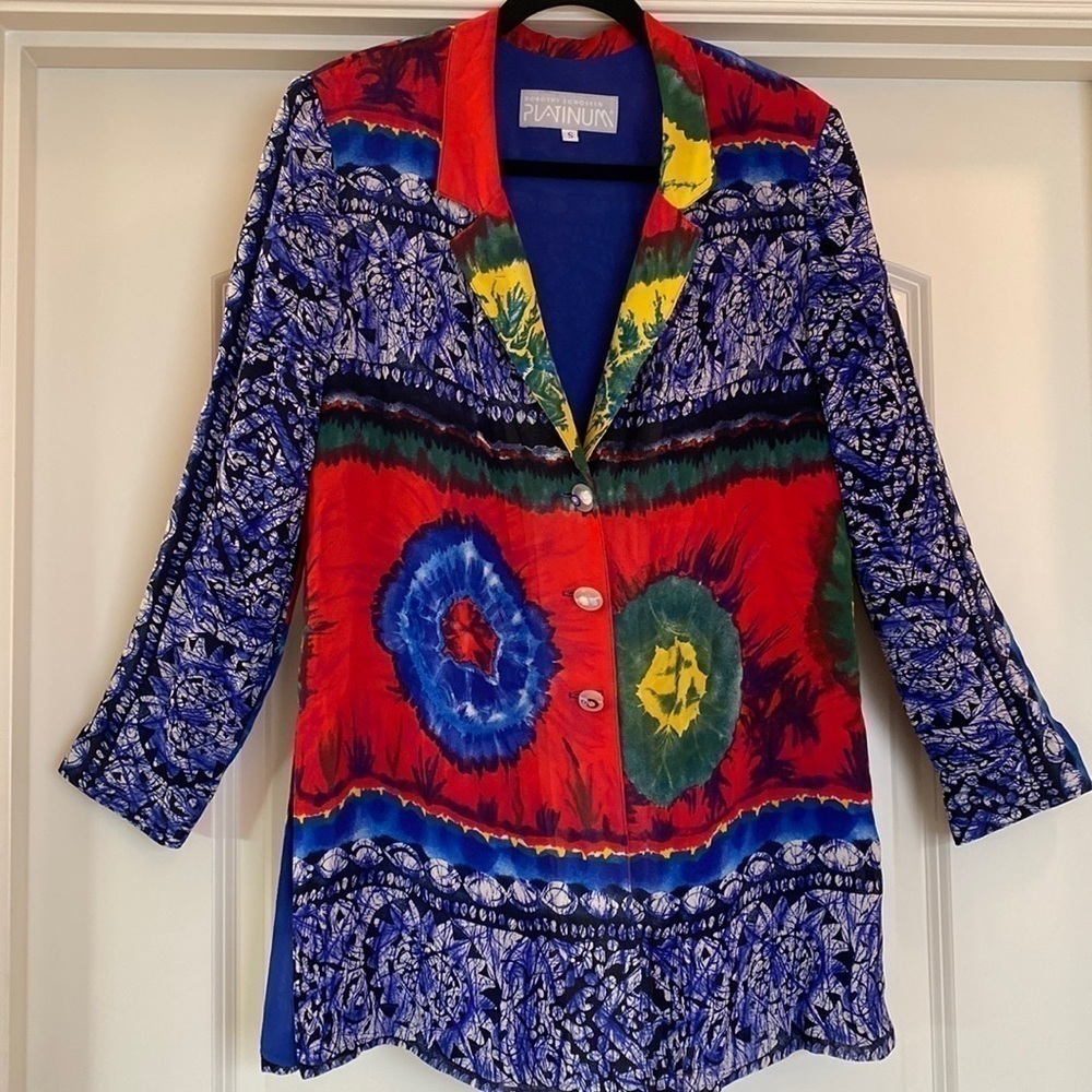 VTG Art Deco Long Blazer Jacket Womens S Oversized art to wear Artsy Y2K 90’s